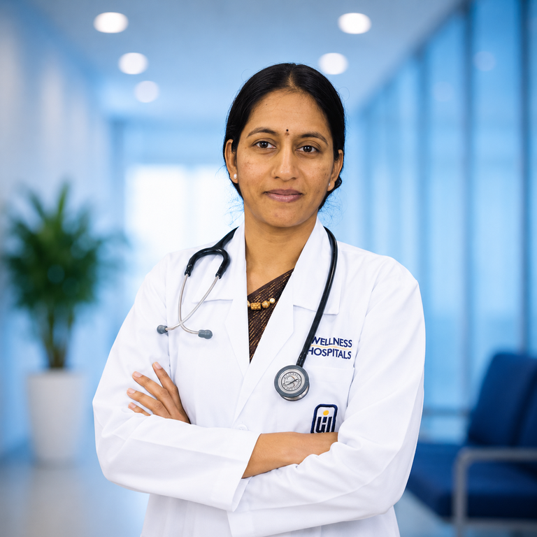 Portrait of Dr Poondru Mamatha Reddy, Obst & Gynec specialist at Wellness Hospitals